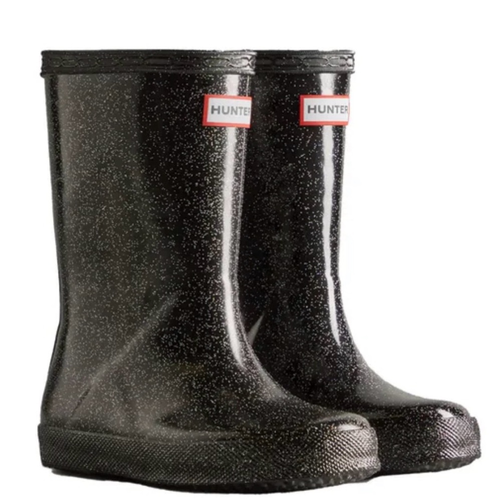 Kids Hunter Sparkling Black Rain Boots
